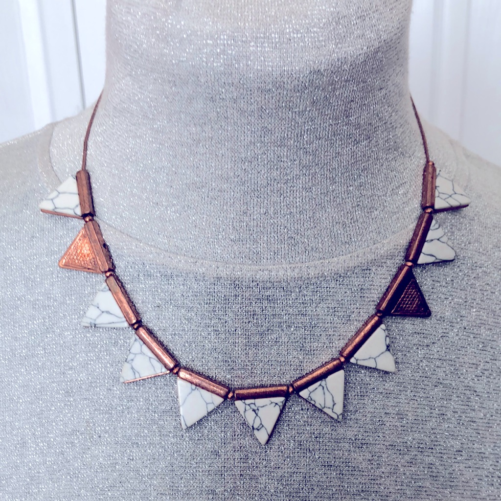 Womens Genuine Turquoise Geo Clavicle Necklace Copper Triangle Semi Precious 18 15$